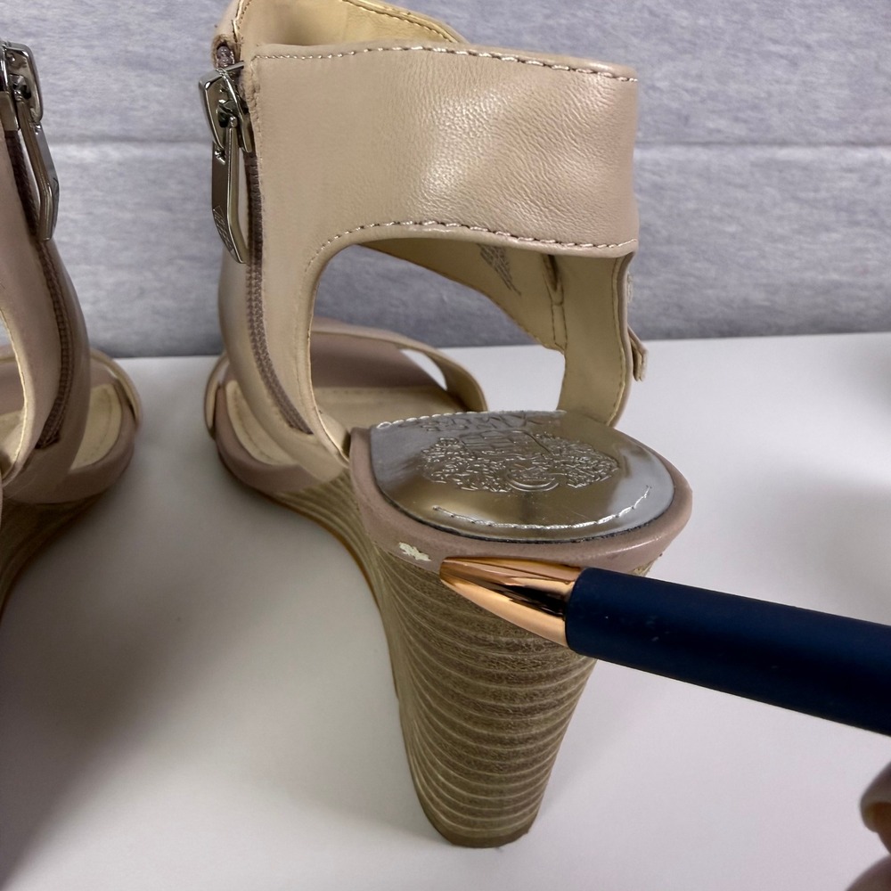 Vince Camuto Lyssia Leather Wedge Heels Open Toe Sandals‎ Tan US 8.5 EU 38.5 - Picture 4 of 8